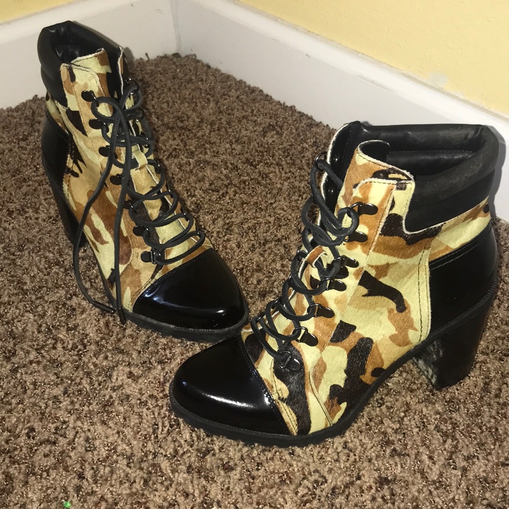 Camo Haley Calf Hair Ankle Boots